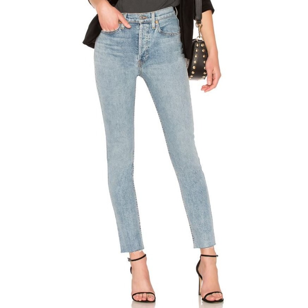 RE/DONE Originals High Rise Ankle Crop Jeans Classic Stone Raw Hem Women's 26